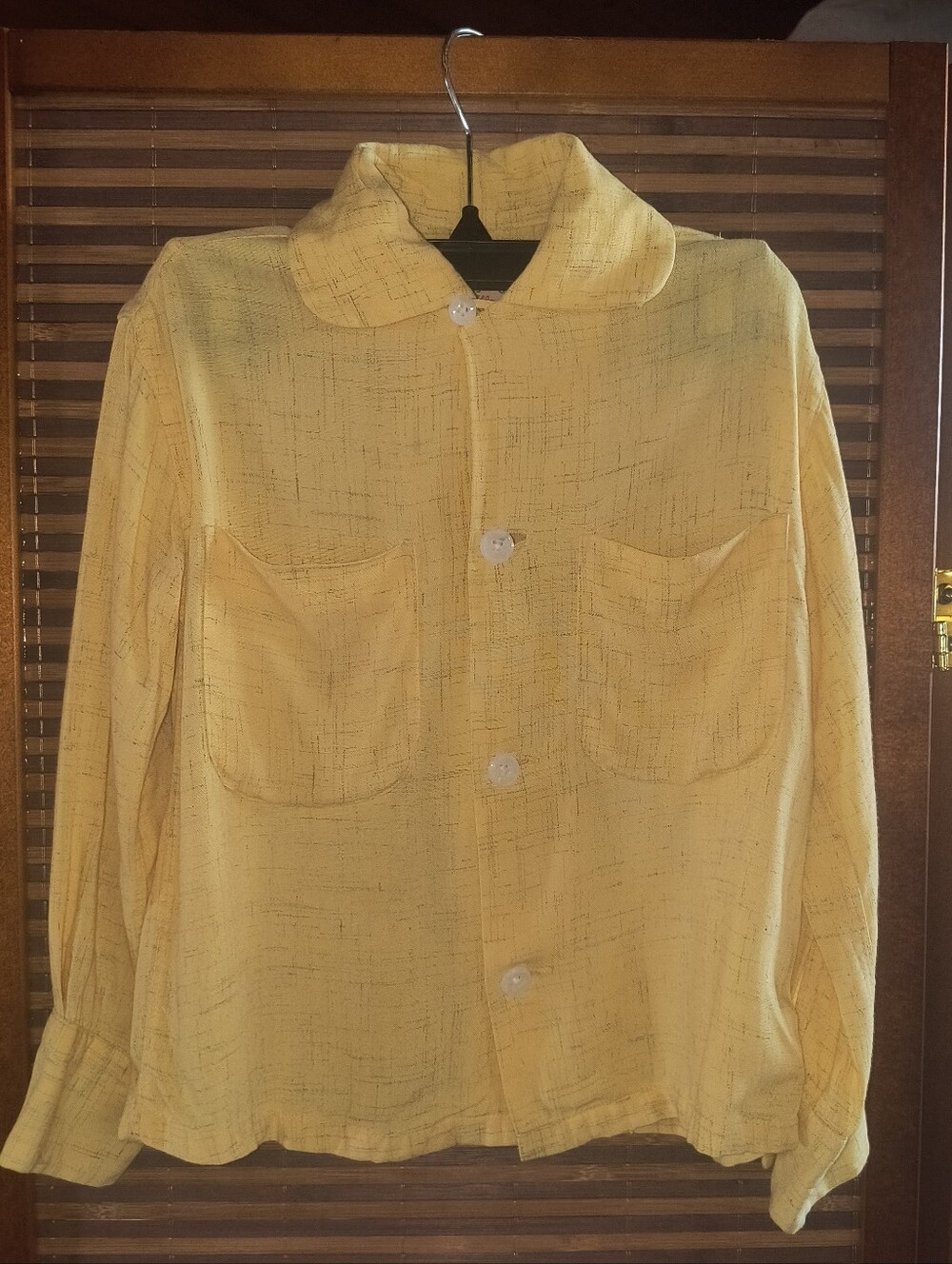 Tom Sawyer 50s 60s Vtg Boys Light Yellow Button-Down Long Sleeve Gabardine Shirt